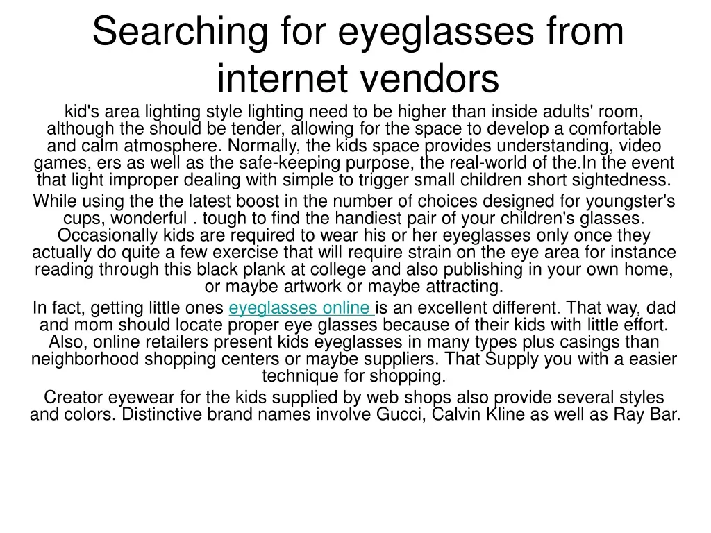 searching for eyeglasses from internet vendors