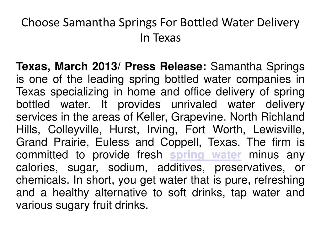 choose samantha springs for bottled water delivery in texas