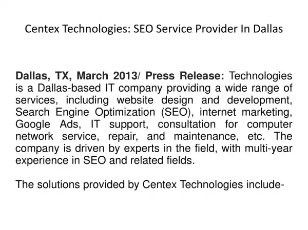 Centex Technologies: SEO Service Provider In Dallas