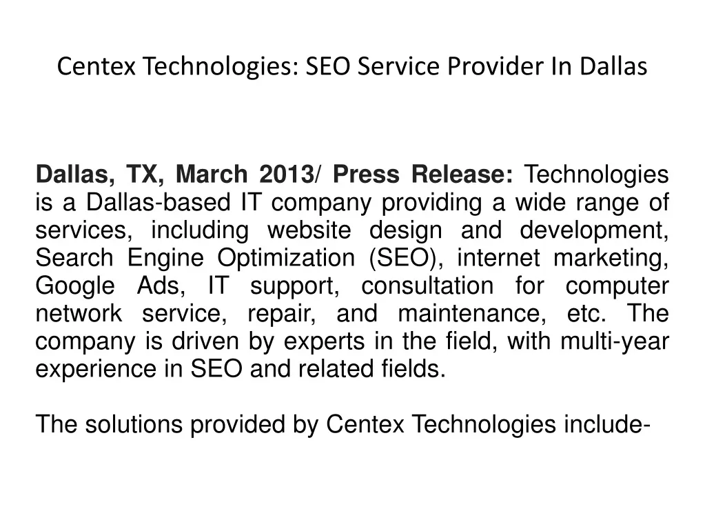 centex technologies seo service provider in dallas