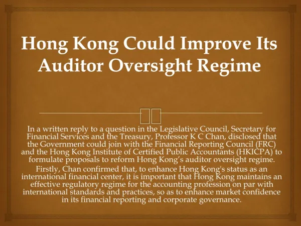Hong Kong Could Improve Its Auditor Oversight Regime