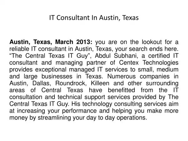 IT Consultant In Austin, Texas