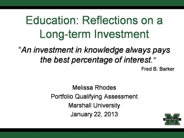 Education: Reflections on a Long-term Investment