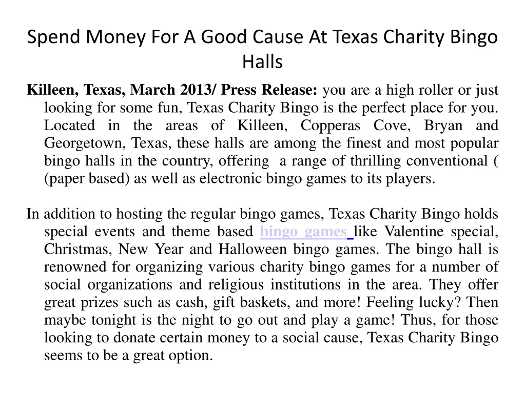 spend money for a good cause at texas charity bingo halls