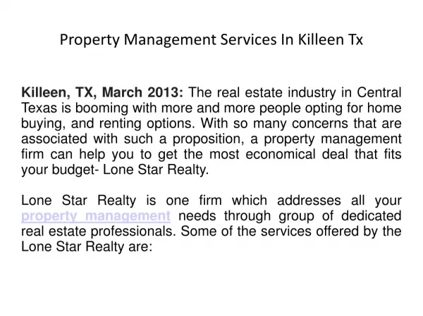 Property Management Services In Killeen Tx