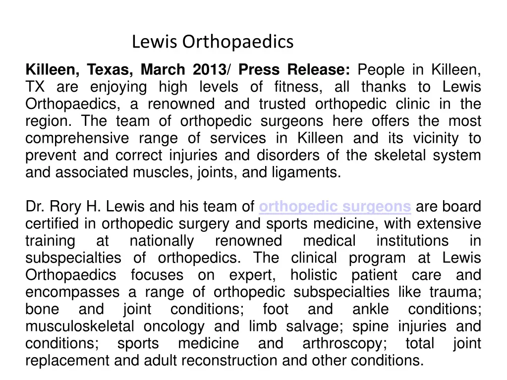 lewis orthopaedics
