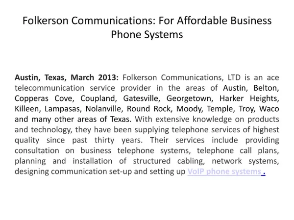 Folkerson Communications: For Affordable Business Phone Syst