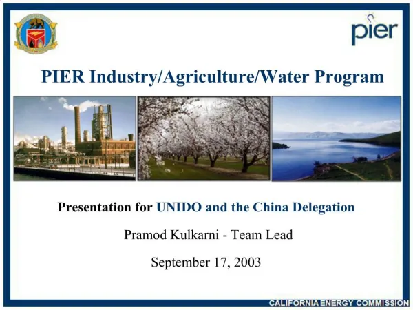 Presentation for UNIDO and the China Delegation