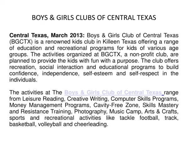 BOYS & GIRLS CLUBS OF CENTRAL TEXAS