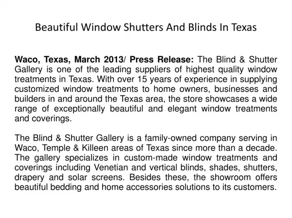 Beautiful Window Shutters And Blinds In Texas