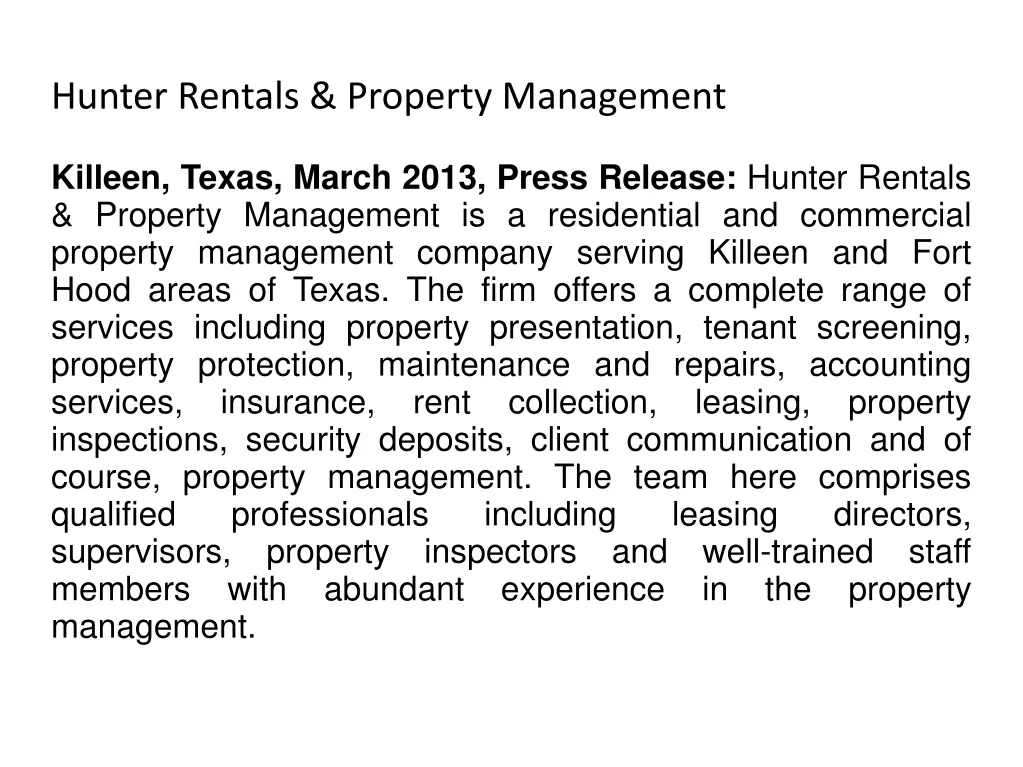 hunter rentals property management
