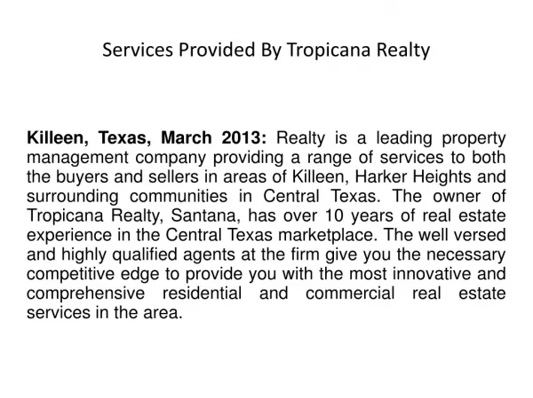 Services Provided By Tropicana Realty