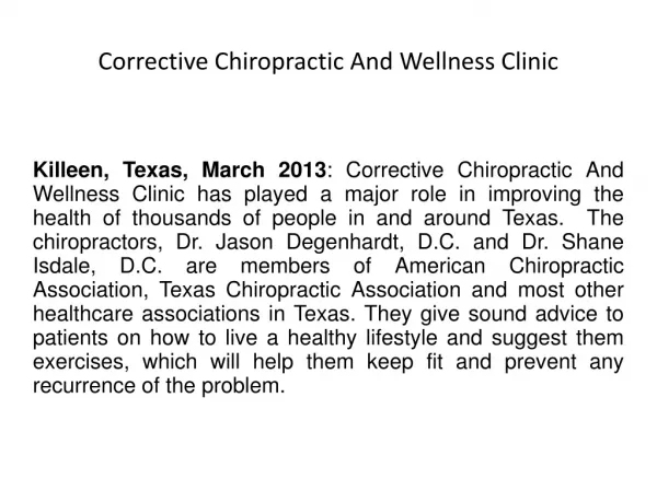Corrective Chiropractic And Wellness Clinic