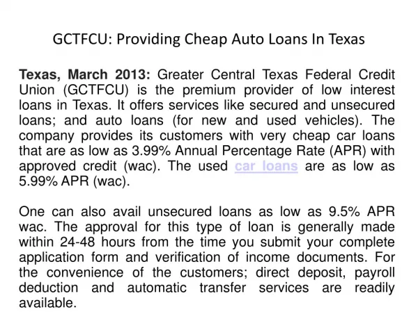 GCTFCU: Providing Cheap Auto Loans In Texas