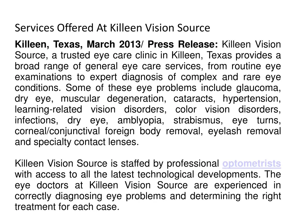 services offered at killeen vision source