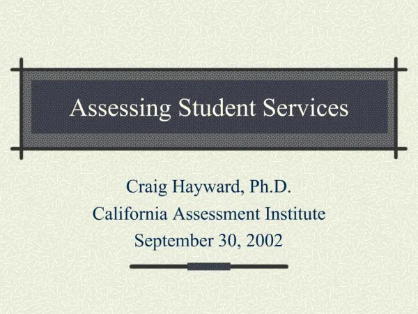 Assessing Student Services