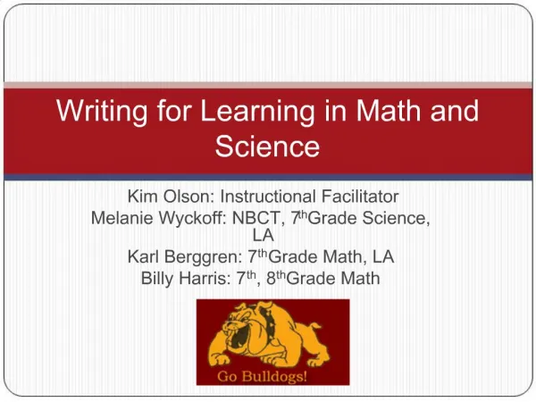 Writing for Learning in Math and Science