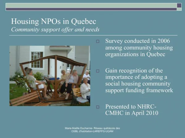 Housing NPOs in Quebec Community support offer and needs