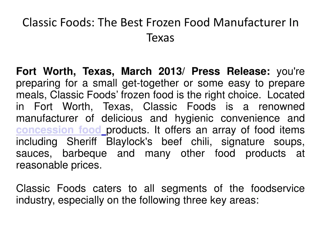 classic foods the best frozen food manufacturer in texas
