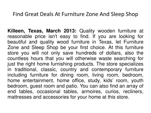 Find Great Deals At Furniture Zone And Sleep Shop