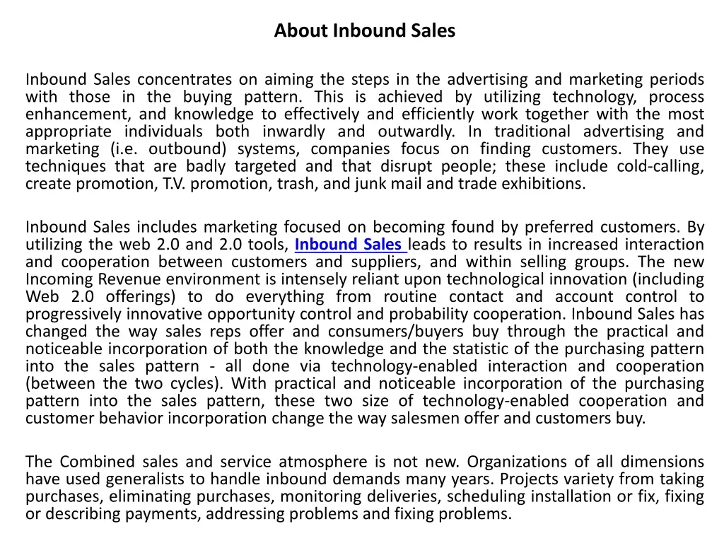 about inbound sales inbound sales concentrates