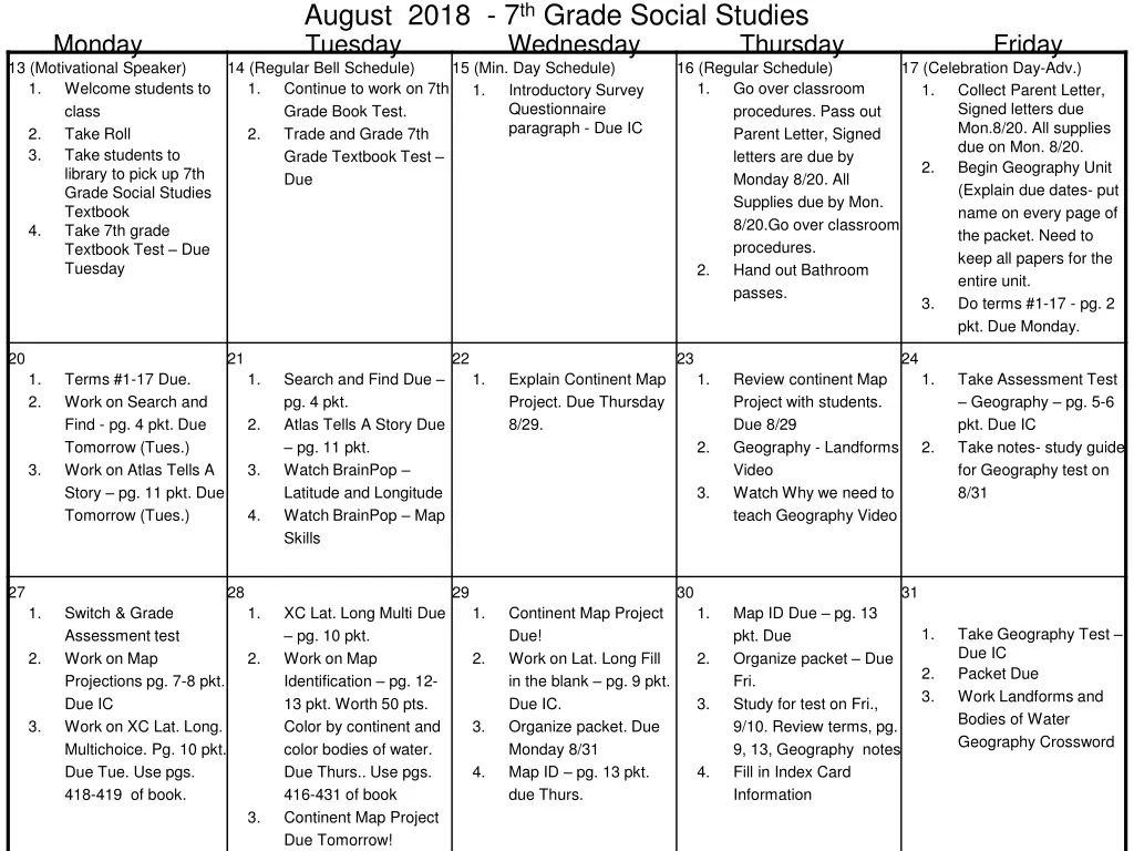 august 201 8 7 th grade social studies