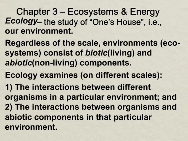 Chapter 3 Ecosystems Energy