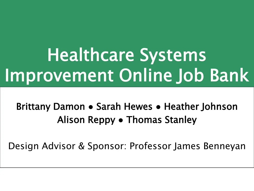 healthcare systems improvement online job bank