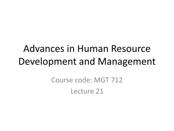 Advances in Human Resource Development and Management