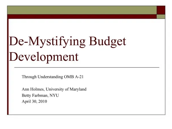 De-Mystifying Budget Development