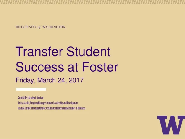 Transfer Student Success at Foster Friday, March 24, 2017