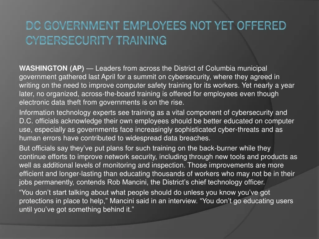 dc government employees not yet offered cybersecurity training