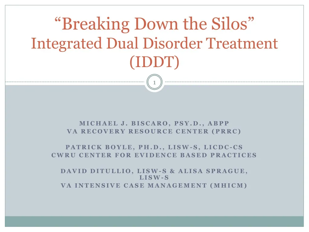breaking down the silos integrated dual disorder treatment iddt