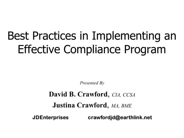 Best Practices in Implementing an Effective Compliance Program