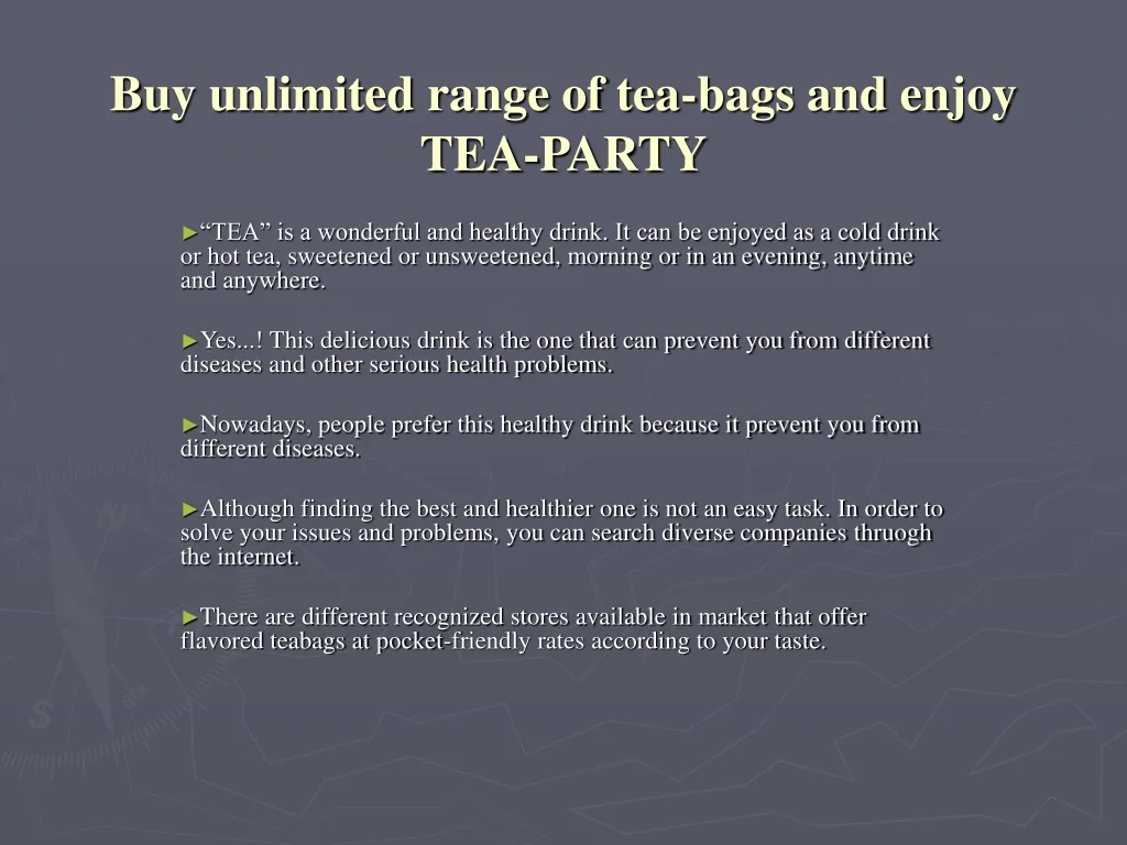 buy unlimited range of tea bags and enjoy tea party