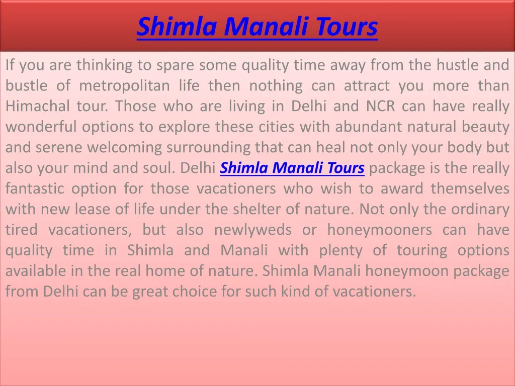 shimla manali tours