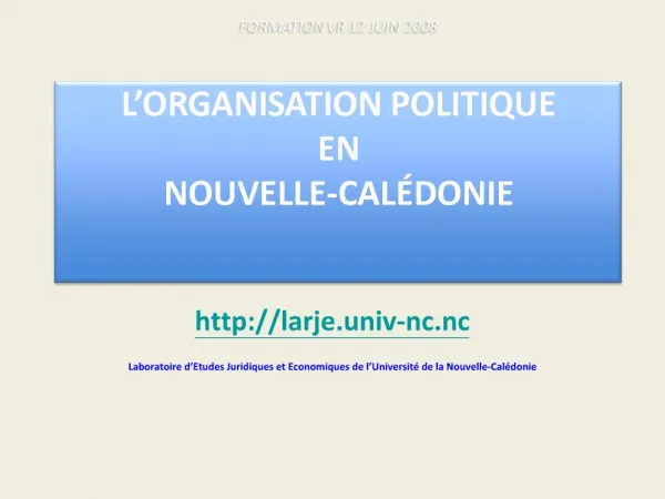 FORMATION VR 12 JUIN 2008 L ORGANISATION POLITIQUE EN NOUVELLE-CAL DONIE