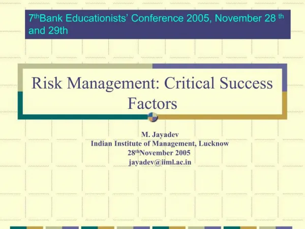 Risk Management: Critical Success Factors