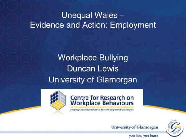 Unequal Wales Evidence and Action: Employment Workplace Bullying Duncan Lewis University of Glamorgan