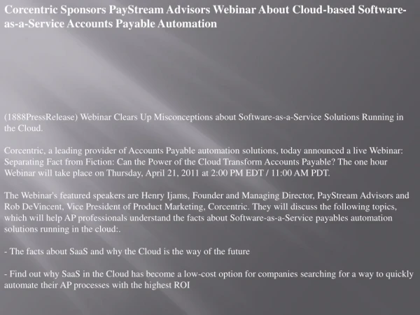 Corcentric Sponsors PayStream Advisors Webinar About Cloud-b