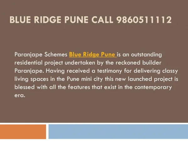 Blue Ridge Pune 2Bhk Fantastic Homes