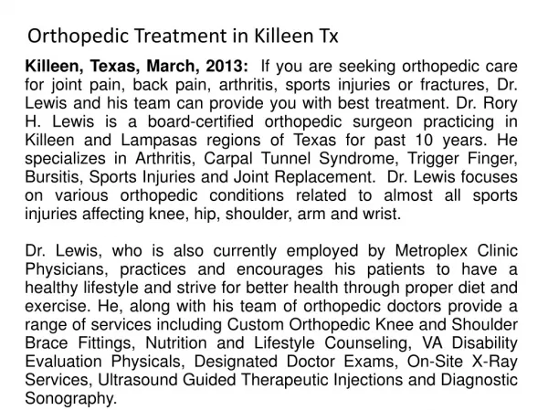 Orthopedic Treatment in Killeen Tx
