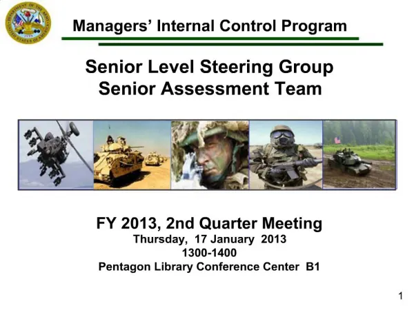 Managers Internal Control Program Senior Level Steering Group Senior Assessment Team FY 2013, 2nd Quarter Meeti