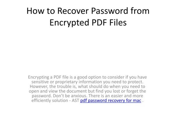 How to Recover Password from Encrypted PDF Files