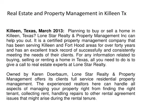 Real Estate and Property Management in Killeen Tx