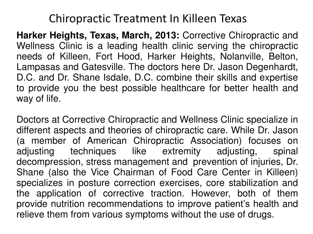 chiropractic treatment in killeen texas