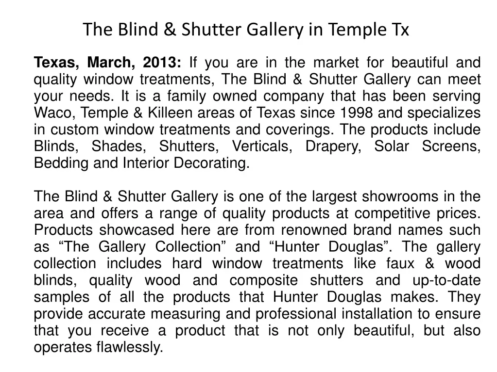 the blind shutter gallery in temple tx