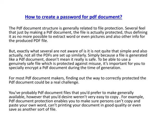 How to create a password for pdf document