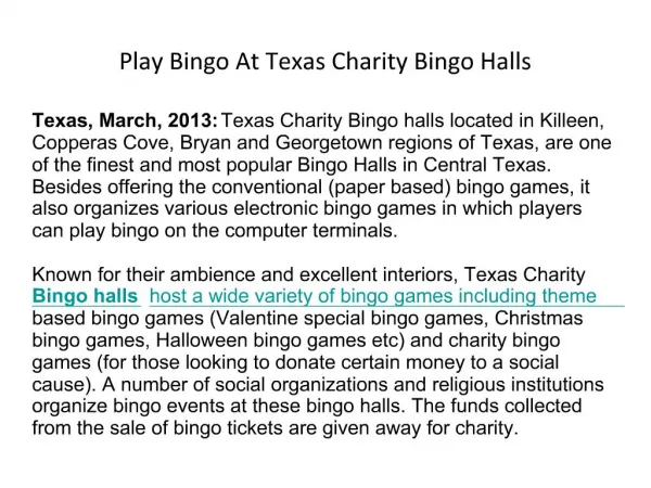 Play Bingo At Texas Charity Bingo Halls