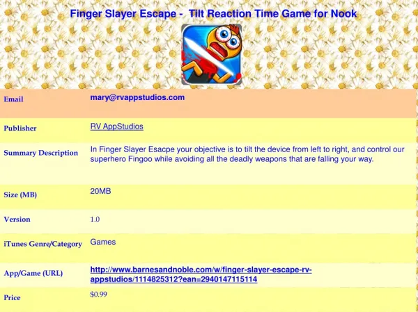 Finger Slayer Escape - Tilt Reaction Time Game for Nook